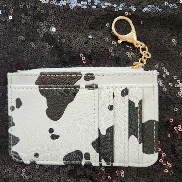 Black and White Cow Print Keychain Card Case - Picture 2 of 5